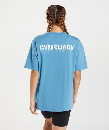 T Shirts Damskie Gymshark Fraction Oversized Niebieskie | PL 3021PJJ